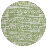 8' Green And Ivory Round Geometric Washable Indoor Outdoor Area Rug