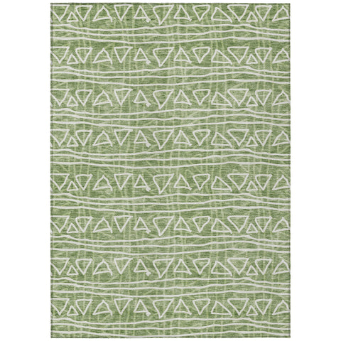 8' X 10' Green And Ivory Geometric Washable Indoor Outdoor Area Rug