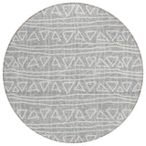 8' Gray Charcoal And Silver Round Geometric Washable Indoor Outdoor Area Rug