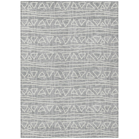 8' X 10' Gray Charcoal And Silver Geometric Washable Indoor Outdoor Area Rug