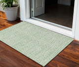3' X 5' Mint Green Artichoke Green And Ivory Geometric Washable Indoor Outdoor Area Rug