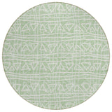 8' Mint Green Artichoke Green And Ivory Round Geometric Washable Indoor Outdoor Area Rug