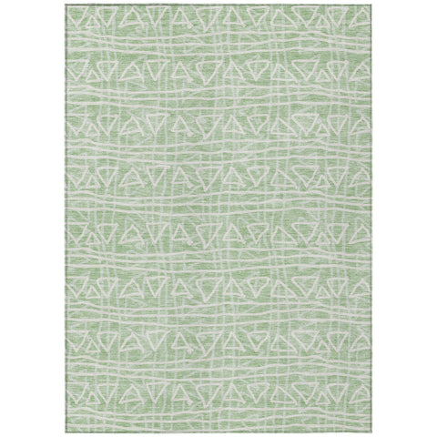 8' X 10' Mint Green Artichoke Green And Ivory Geometric Washable Indoor Outdoor Area Rug