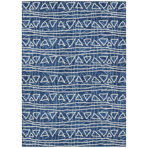 3' X 5' Navy Blue And Ivory Geometric Washable Indoor Outdoor Area Rug