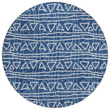 8' Navy Blue And Ivory Round Geometric Washable Indoor Outdoor Area Rug