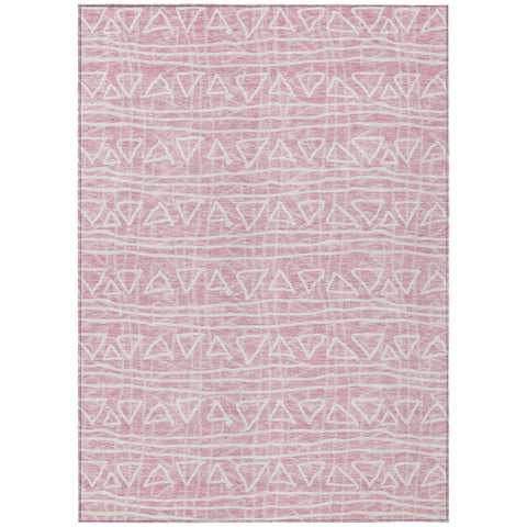 8' X 10' Pink And Ivory Geometric Washable Indoor Outdoor Area Rug