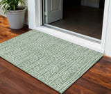 3' X 5' Sage Green And Ivory Geometric Washable Indoor Outdoor Area Rug