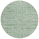 8' Sage Green And Ivory Round Geometric Washable Indoor Outdoor Area Rug