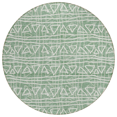 8' Sage Green And Ivory Round Geometric Washable Indoor Outdoor Area Rug