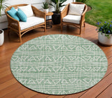 8' Sage Green And Ivory Round Geometric Washable Indoor Outdoor Area Rug