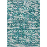 5' X 8' Teal Blue And Ivory Geometric Washable Indoor Outdoor Area Rug