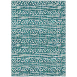 8' X 10' Teal Blue And Ivory Geometric Washable Indoor Outdoor Area Rug