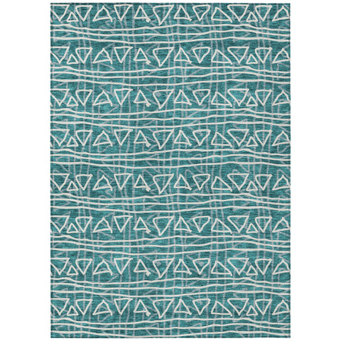 8' X 10' Teal Blue And Ivory Geometric Washable Indoor Outdoor Area Rug