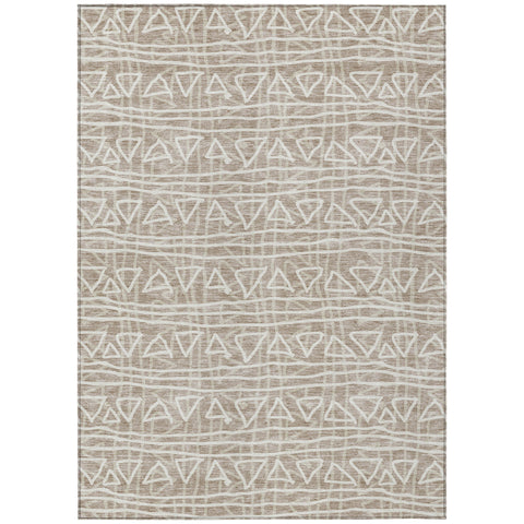 3' X 5' Taupe And Beige Geometric Washable Indoor Outdoor Area Rug