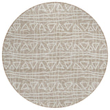 8' Taupe And Beige Round Geometric Washable Indoor Outdoor Area Rug