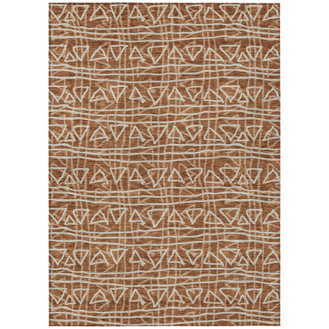 5' X 8' Terra Cotta Copper And Beige Geometric Washable Indoor Outdoor Area Rug