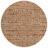 8' Terra Cotta Copper And Beige Round Geometric Washable Indoor Outdoor Area Rug