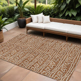 8' X 10' Terra Cotta Copper And Beige Geometric Washable Indoor Outdoor Area Rug