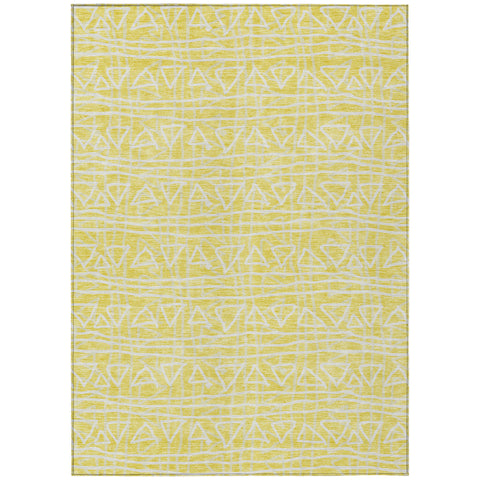 3' X 5' Yellow And Ivory Geometric Washable Indoor Outdoor Area Rug