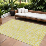 8' X 10' Yellow And Ivory Geometric Washable Indoor Outdoor Area Rug