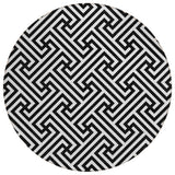 8' Black And Ivory Round Geometric Washable Indoor Outdoor Area Rug