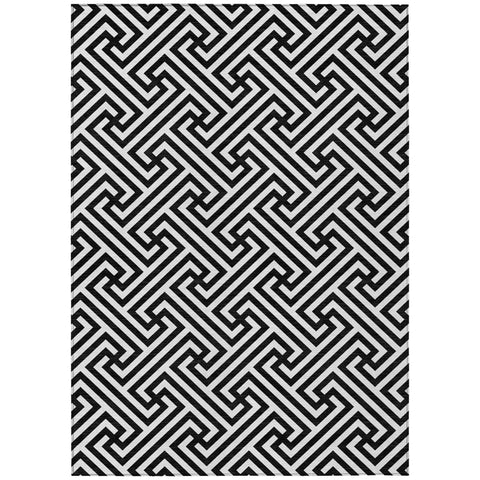 8' X 10' Black And Ivory Geometric Washable Indoor Outdoor Area Rug