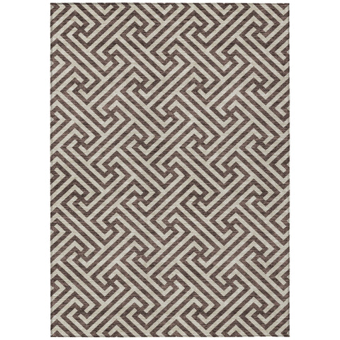 5' X 8' Brown And Beige Geometric Washable Indoor Outdoor Area Rug