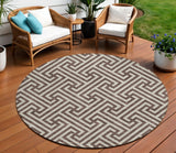 8' Brown And Beige Round Geometric Washable Indoor Outdoor Area Rug