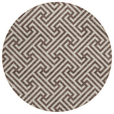 8' Brown And Beige Round Geometric Washable Indoor Outdoor Area Rug