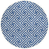 8' Blue And Ivory Round Geometric Washable Indoor Outdoor Area Rug