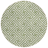 8' Green And Beige Round Geometric Washable Indoor Outdoor Area Rug