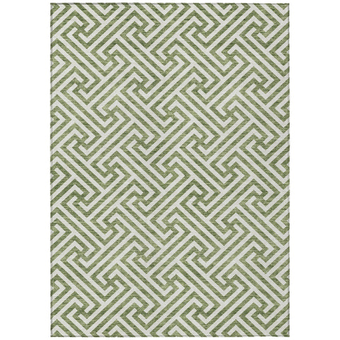 8' X 10' Green And Beige Geometric Washable Indoor Outdoor Area Rug