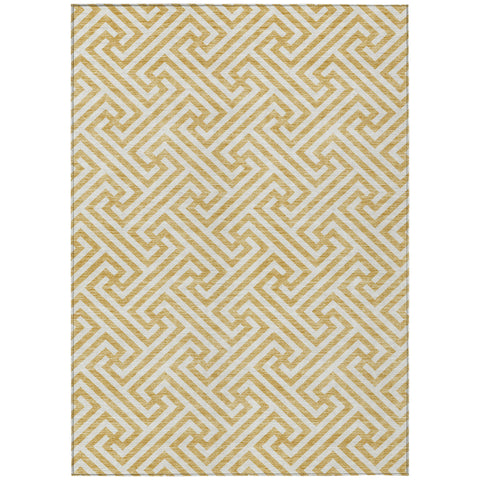 5' X 8' Gold And Ivory Geometric Washable Indoor Outdoor Area Rug