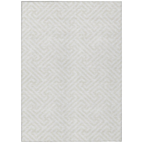 3' X 5' Ivory And Beige Geometric Washable Indoor Outdoor Area Rug