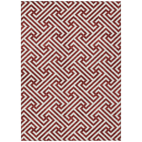 5' X 8' Merlot And Ivory Geometric Washable Indoor Outdoor Area Rug
