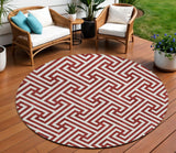 8' Merlot And Ivory Round Geometric Washable Indoor Outdoor Area Rug