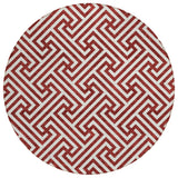 8' Merlot And Ivory Round Geometric Washable Indoor Outdoor Area Rug