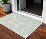 3' X 5' Mint Green Artichoke Green And Ivory Geometric Washable Indoor Outdoor Area Rug