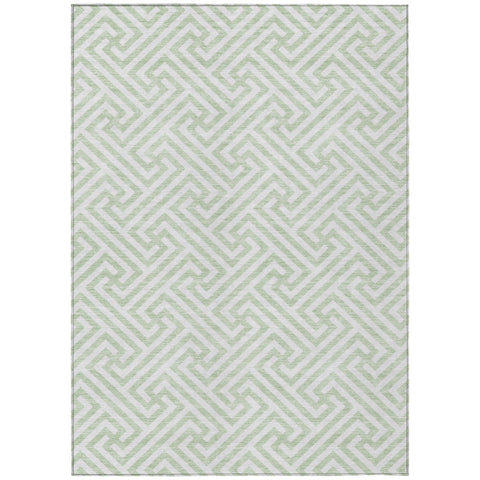 5' X 8' Mint Green Artichoke Green And Ivory Geometric Washable Indoor Outdoor Area Rug