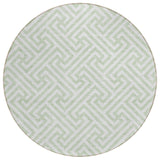 8' Mint Green Artichoke Green And Ivory Round Geometric Washable Indoor Outdoor Area Rug