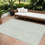 8' X 10' Mint Green Artichoke Green And Ivory Geometric Washable Indoor Outdoor Area Rug