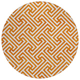 8' Orange And Ivory Round Geometric Washable Indoor Outdoor Area Rug
