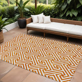8' X 10' Orange And Ivory Geometric Washable Indoor Outdoor Area Rug