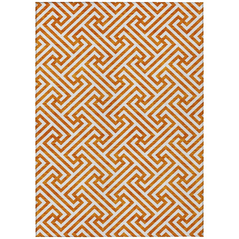 8' X 10' Orange And Ivory Geometric Washable Indoor Outdoor Area Rug