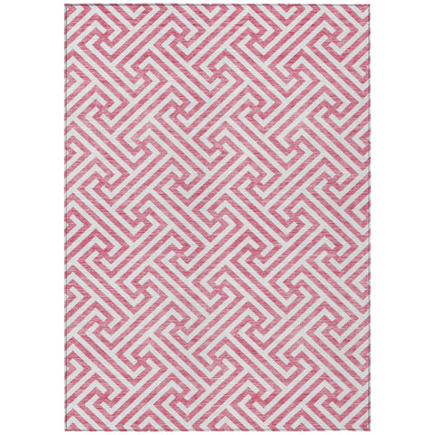 3' X 5' Pink And Ivory Geometric Washable Indoor Outdoor Area Rug