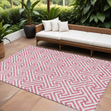 8' X 10' Pink And Ivory Geometric Washable Indoor Outdoor Area Rug