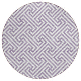 8' Purple And Ivory Round Geometric Washable Indoor Outdoor Area Rug