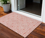3' X 5' Salmon And Ivory Geometric Washable Indoor Outdoor Area Rug