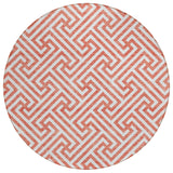 8' Salmon And Ivory Round Geometric Washable Indoor Outdoor Area Rug