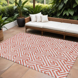 8' X 10' Salmon And Ivory Geometric Washable Indoor Outdoor Area Rug